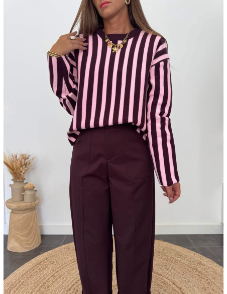 Beryl - pull rayé rose & bordeaux